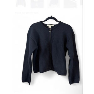 Women's Tweeds Black 100% Wool Full-Zip Cardigan Sweater M